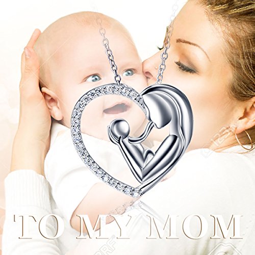925 Sterling Silver Cubic Zirconia Mother Child's Enternity Love Heart Pendant Necklace for Women - Image 6