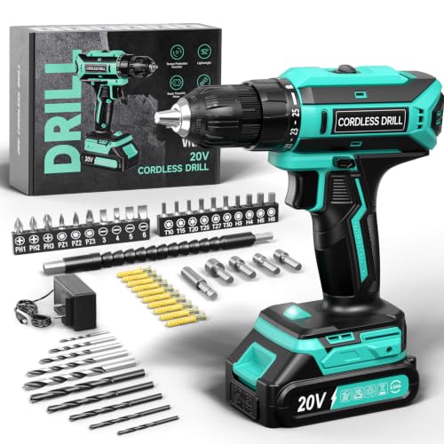VIWKO Taladro Atornillador Inalámbrico 20V, Taladro Atornillador Bateria 42Nm con 25+1 Ajustes de Torque, Luz LED, Kit 56 Piezas, Destornillador Eléctrico para Bricolaje en Casa y Jardín, Azul