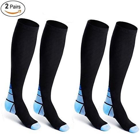 Compression Socks for Men Women, Sinhery Knee High Socks Compression Stockings for Better Blood Circulation/Boost Stamina/ Reduced Fatigue with Graduated Athletic Fit for Running, Nurses, Flight Travel, Shin Splints, Maternity Pregnancy, Recovery, Medical Use (Blue&Black L/XL)