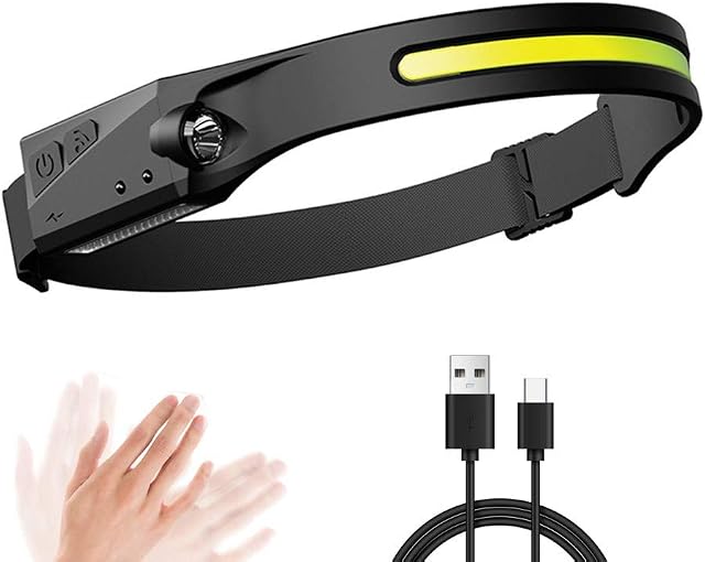 LUXJUMPER COB Head Torch Rechargeable, COB XPE LED Camping Headlamp Super Bright 2000 Lumen Headlight Induction 5 Modes Headlamp Flashlight Waterproof Head Lamp for Fishing, Running, Hiking