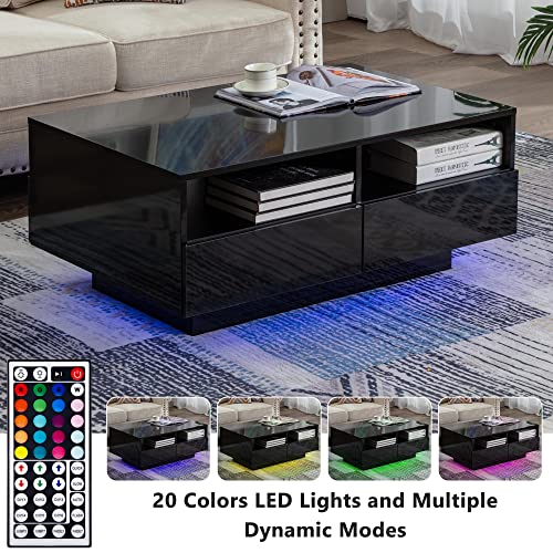 St.mandyu Led Coffee Table With Storage Drawers,Modern High Glossy Center Table With 20 Colors Led Lights For Living Room (Black) #TOP5