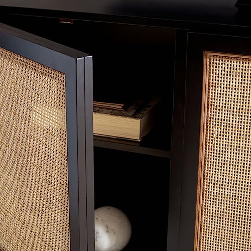 Safavieh Home Collection Zadie Coastal Black/Natural Rattan 3-Door Storage Sideboard #TOP3