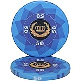 MRC Laurel Crown Ceramic Poker Chips Pack of 50 (Light Blue $50)