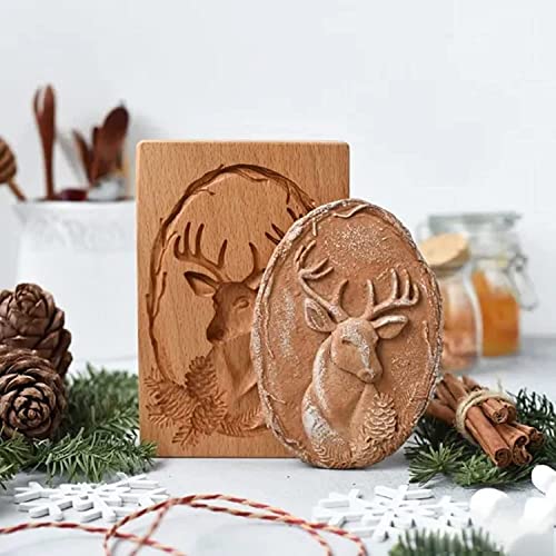 Wooden Cookie Molds, Carved Wooden Biscuit Mold Baking Cookie Mold Wooden Kitchen Cookie Cutter Embossing Press Molds Gingerbread Mold Diy Baking Tools (Reindeer) #TOP4