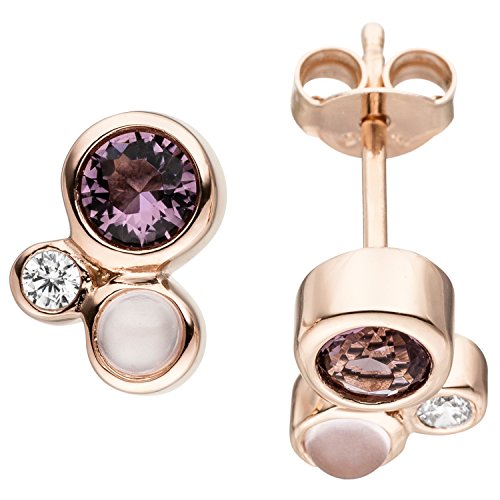 Jobo Damen-Ohrstecker aus 925 Sterling Silber rosegold vergoldet Zirkonia und Glassteine