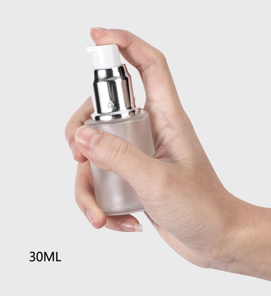 3PCS 30ML/1oz Clear Empty Frosted Glass Lotion Pump Bottles Cosmetic Jars Travel Containers Pump Dispenser for Cream Emulsion Foundation Toner - Image 3
