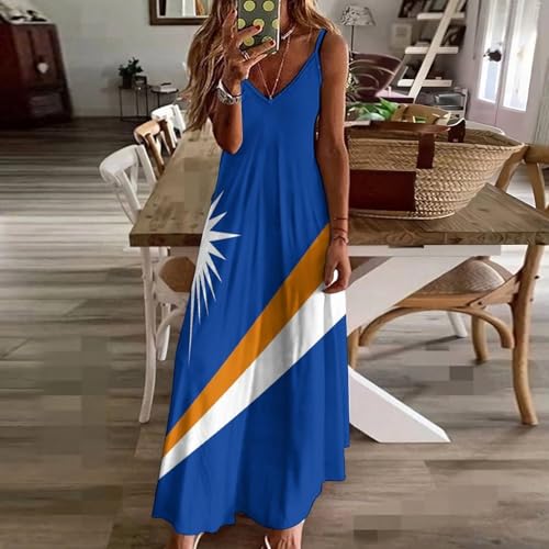 Robe longue d'été décontractée bleu sans manches col V