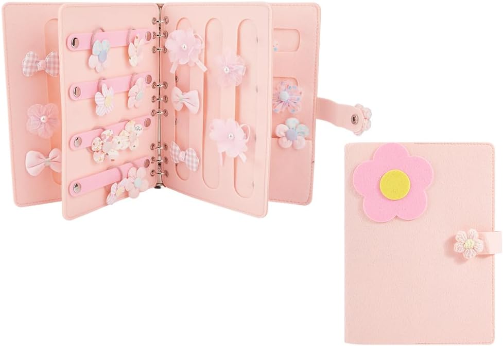 2pcs Portable Felt Hair Clips Holder Pink Hair Bow Organizer for Women Large Capacity Foldable Headbands Hair Bows Storage Booklet Hair Accessories Storage Carrying Case for Travel