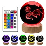 YATOSEEN Lámpara nocturna 3D con diseño de dragón, modelo de cristal K9, bola de cristal con dragón grabado en 3D y base con luz LED, regalo ideal para niños, parejas, cumpleaños y festividades