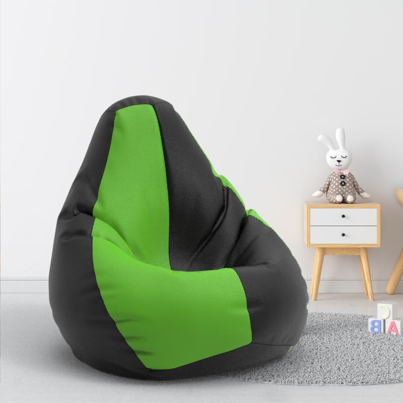 Image of Biggie Bean Bag 1Xl Bean Bag Chair with Beans Filled-Perfect for Living Room,Bedroom,Study-Sale Design(Regular-Black Parrot-Green)-Faux Leather
