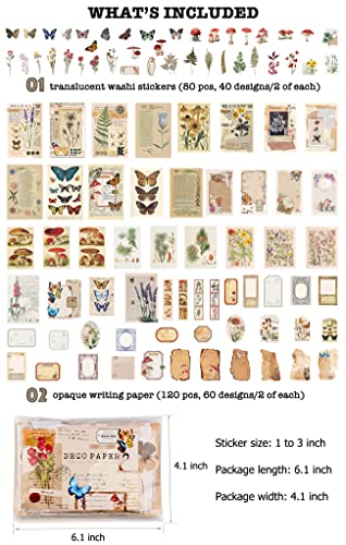 knaid vintage scrapbook supplies pack 200 pieces for junk journal bullet journals planners botanical paper stickers craft kits aesthetic cottagecore collage album nature