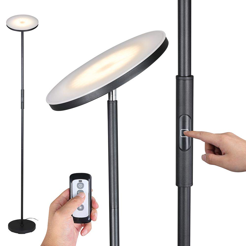 BAKAJI Lampada Piantana da terra a LED ad Alta Luminosità 30W 2500 Lumen Luce Dimmerabile Colorazione Regolabile Accensione Gestione Touch o Telecomando Design Moderno 175cm in Metallo Nero