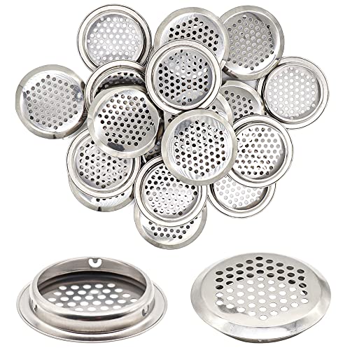 Cubiertas de Ventilación, 20 Piezas de Acero Inoxidable 25mm Rejillas de Ventilación Redondas, Agujeros de Malla de Ventilación para la Cocina Armario de Baño, Armario, Muebles de Zapatos Cajón de TV Cover