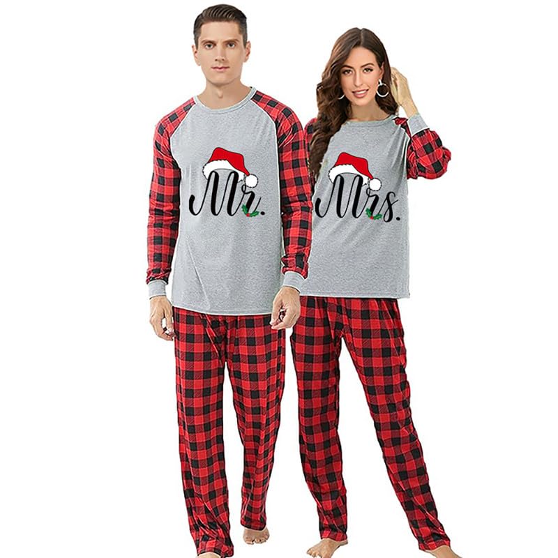 iHapHap Christmas Matching Pajamas Set Long Sleeves Top And Plaids Pants For Women Or Men