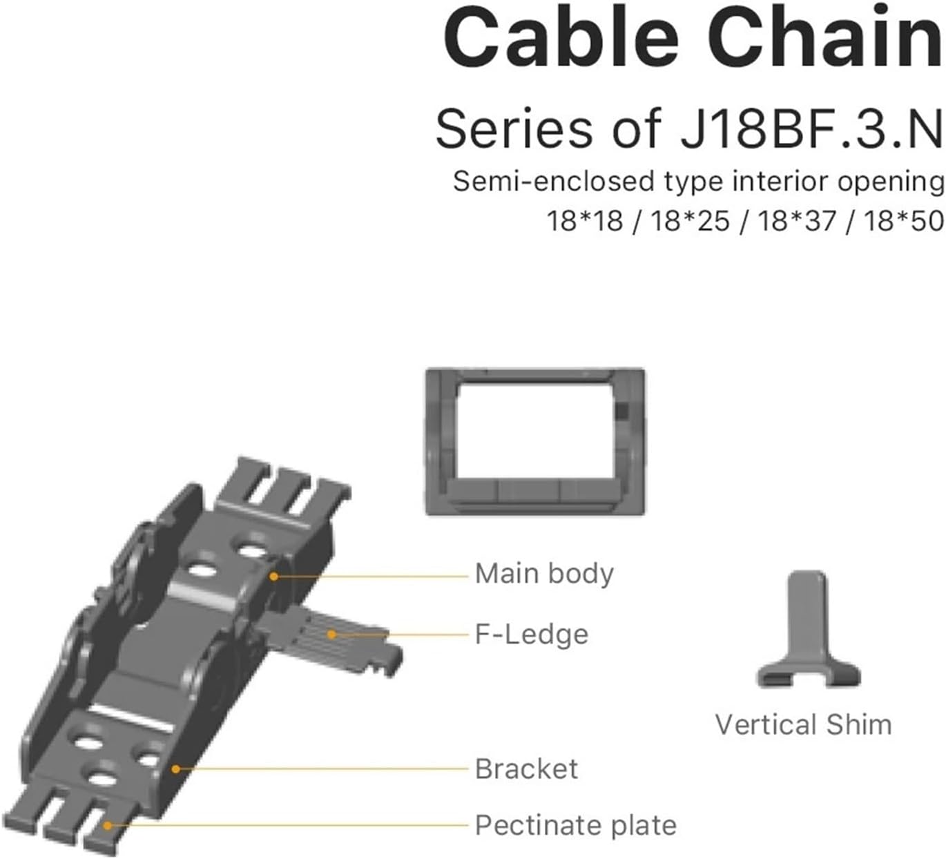 1m Cable Chain Semi-Enclosed Interior Opening 18x18 18x25 18x37 18x50 Drag Plastic Towline Transmission(38mm,18x25 mm)