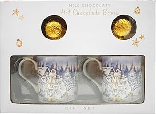 Lesser & Pavey Macneil White Christmas Set of 2 Mugs with Hot Chocolate Bombs - Gift Idea for Christmas Xmas - Christmas Themed Mug, Santa, Snowman, UK Design, Hot Drinks, Tea, Coffee - Christmas Mug