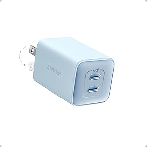 Anker Nano Charger, 47W 2 Port Compact Foldable GaN USB C Charger for iPhone 17/16, Galaxy, Pixel, Compatible with MagSafe (Blue)