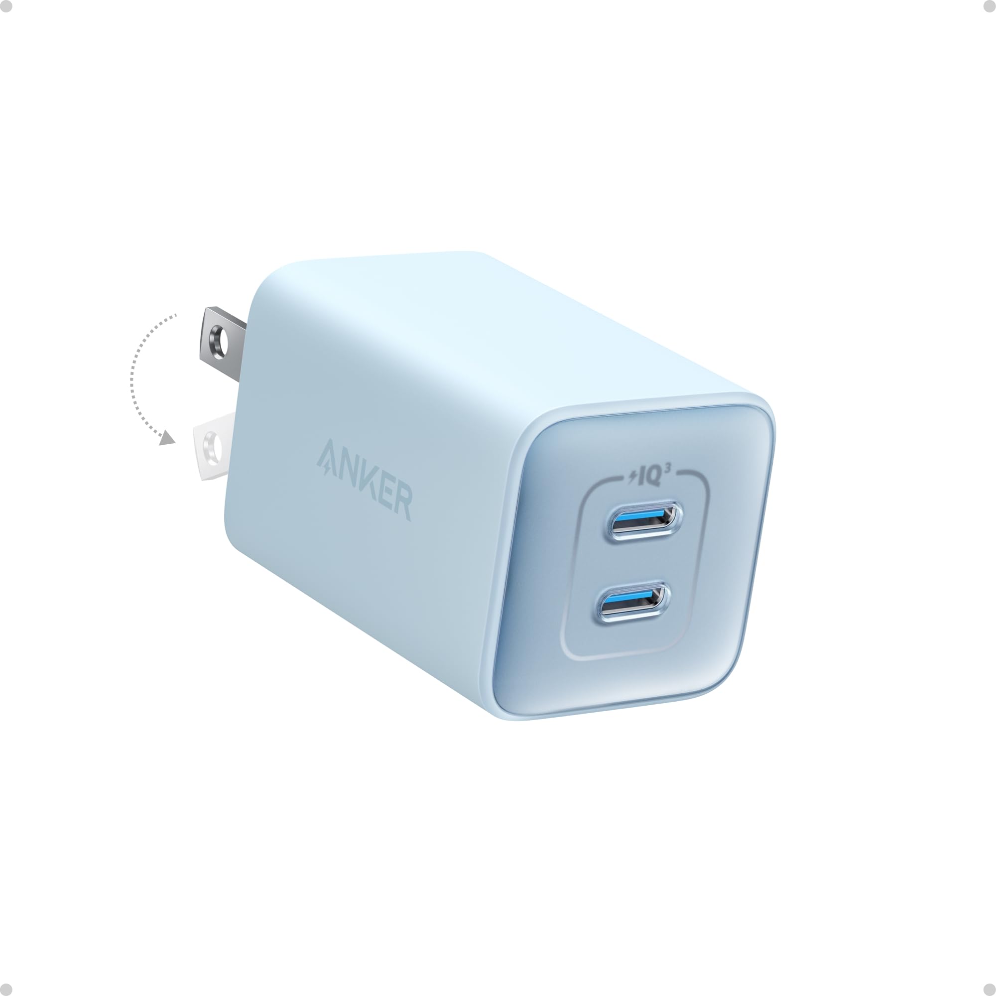 AnkerNano Charger, 47W 2 Port Compact Foldable GaN USB C Charger for iPhone 17/16, Galaxy, Pixel, Compatible with MagSafe (Blue)ClimatePartner certified