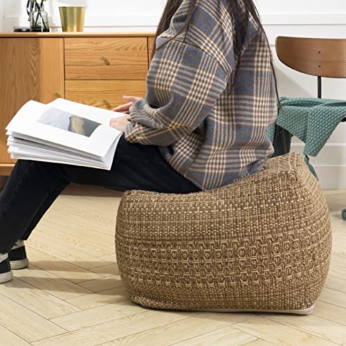 Higogogo Pouf Cover, Unstuffed Ottoman Handmade Woven Foot Stool Soft Knitted Cotton Linen Footrest Square Floor Cushion Unfilled Pouf For Living Room Home Chair, Brown, 16.5"X16.5"X12.9" #TOP1