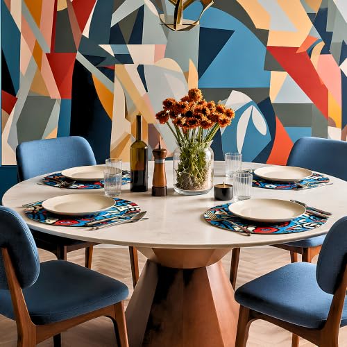 Image of Zimittory Premium Round Cotton Dining Table Mats Set of 2 | Washable Heat Resistant Food Mat | Circular Dining Table Hot Plate Mats & Coaster for Hot Utensil (14-inch /Pablo Pop)