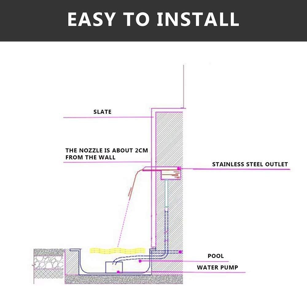 Garden Waterfall Stainless Steel Pool Waterfall Fountain Cascade Courtyard Swimming Pool Landscape Fountain Waterfall Outlet,Outdoor Fountains