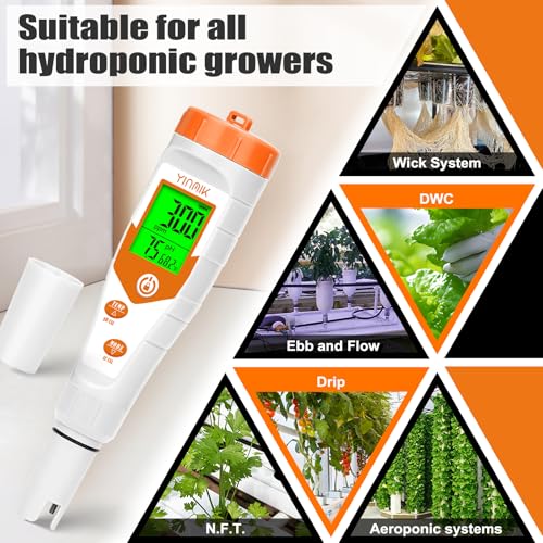ph meter for hydroponics ppm ec meter for plant nutrients simultaneous measurement of ph conductivity tds temperature for reservoir tank water dwc aeroponic garden indoor outdoor growing