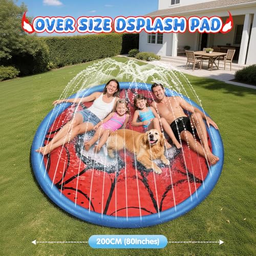 Miniatura 5 de Lubolee Piscina Chorros Niños Con Patrón De Red, Juegos De Agua Splash Pad Para Niños Perros, Chorros De Agua De Antideslizante - Juguete De Agua De Riego Para Exterior Actividades 200cm