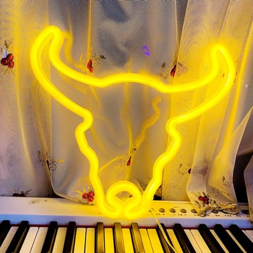 Image of Cow Neon Sign Led Cute Western Cowboy Light up Sign for Wall Bedroom Dorm Bar Counter Party Indian Decor,LED Neon Night Lights Battery and USB Powered,Neon Lights Cow Gifts for Kids