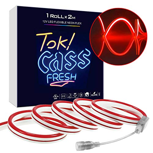 LED Neon Light, JIRVY DC 12V Flexible LED Neon Signs Strip Lights, 120 LEDs/M, Waterproof LED Rope Light for Indoor Outdoor Ambient Commercial Lighting Decoration (Red)