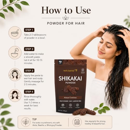Image of Herb Essential Shikakai Powder 100g, Natural Hair Cleanser, Chemical Free
