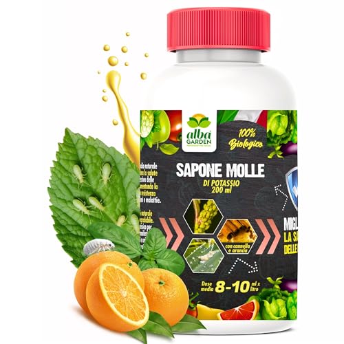 Albagarden - Sapone Molle di Potassio Concentrato Naturale - Corroborante Effetto Insetticida Piante Bio - Potenzia Le Difese Delle Piante Da Insetti Cocciniglia Pidocchi Ragnetto Cimici x 200 ml
