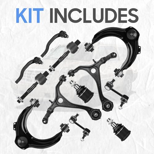 Image of Front Upper and Lower Control Arms w /Ball Joint, Outer Tie Rods Sway Bars Suspension kit Replacement for Accord 2003-2007(2.4L Gas Engine), Acura TSX 2004-2008 (12pc)