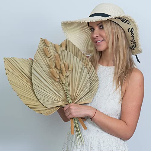 Dried Palm Leaves - 3 Pcs Stunning Dried Palm Leaf and 15Pcs Bunny Tails Dried Flowers | Gorgeously Thick Dried Palm Leaves Decor and Bunny Tail for Wedding, Home and Boho Decor | 18 inch