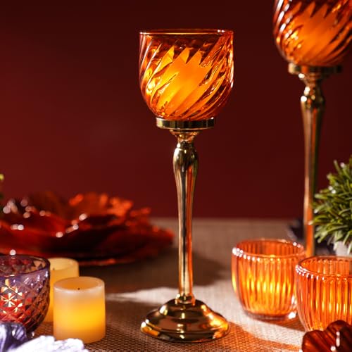 Image of Pure Home Orange Swirl Textured Hurricane - Small | Size: 9 x 9 x 21 cm | Premium Hurricanes for Home Decor | Living Room & Home Decor Showpiece | Ideal for Diwali & Festive Gifting | Premium | Pack of 1