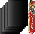 RENOOK Grill Mat Set of 6 - 100% Non-Stick Reusable Mats for Gas, Charcoal or Electric Grills - Easy to Clean - 15.75 x 13-Inch, Black