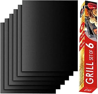 Renook Grill Mat Set of 6-100% Non-Stick BBQ Grill Mats, Heavy Duty, Reusable, and Easy to Clean - Works on Electric Grill Gas Charcoal BBQ - 15.75 x 13-Inch, Black