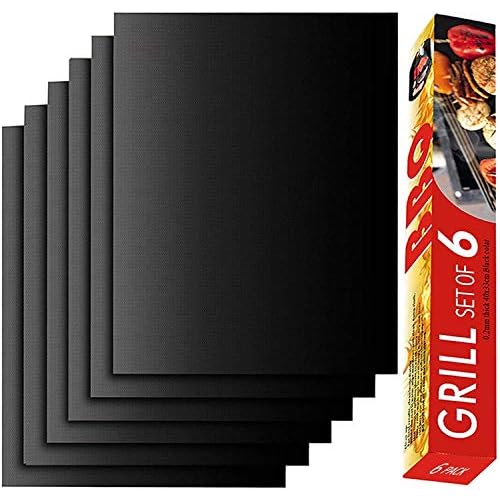 RENOOK Grill Mat Set of 6, Non-Stick, 15.75 x 13 Inch, Black