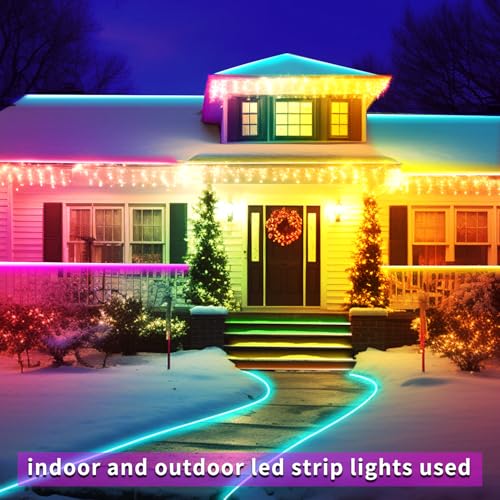 Image of 300ft Outdoor LED Strip Lights Waterproof,IP68 Outside Led Light Strips Waterproof,Color Changing with App /Remote Control,Music Sync RGB Outdoor Led Rope Lights for Bedroom（2 Rolls of 150ft）