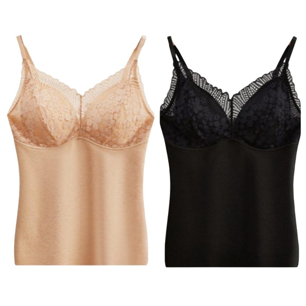 2 Pezzi Canottiere Invernali da Donna in Micropile Caldo con Reggiseno Incorporato, Canotte Termiche da Donna Intimo in Pizzo, Canotta Senza Maniche Canottiera Canotta Canotta