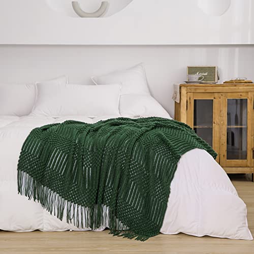 Pandahome Textured Throw Blanket Soft Vintage Decorative Knitted Blanket For Couch, Bed, Farmhouse And Home Decor, 51" X 67", Green #TOP2