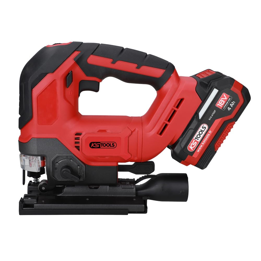 KS Tools - 515.4780F - Sega senza fili 18 V Brushless in scatola con 2 batterie 4 Ah e caricatore - Movimento a pendolo a 4 posizioni - Sega professionale legno metallo alluminio