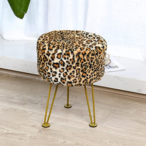 Leopard-Print-Round-Faux-Fur-Ottoman-Soft-Fuzzy-Entryway-Bench-Seat-13x13x17-Sturdy-Accent-Coffee-Table-for-Living-Room-Makeup-Vanity-Stool-with-Golden-Legs-for-Bedroom-Closet-Foot-Rest Leopard Print Round Faux Fur Ottoman Soft Fuzzy Entryway Bench Seat 13x13x17 Sturdy Accent Coffee Table for Living Room Makeup Vanity Stool with Golden Legs for Bedroom Closet Foot Rest