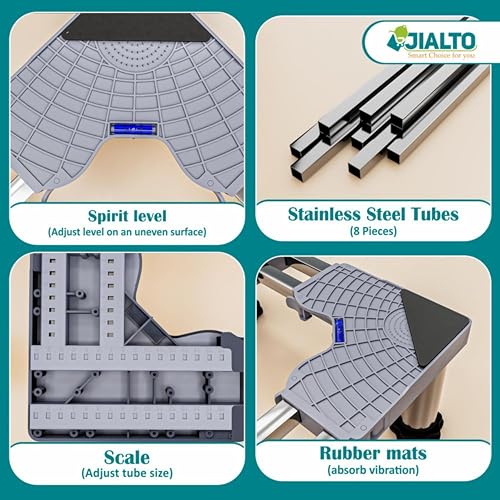 Image of JIALTO Universal Washing Machine Stand 5-12Kg| Washing Machine Trolley | Refrigerator Stand for Fridge | Spirit Level | Anti-Vibration Legs | Rubber Pads Load Capacity 350Kg (Double SS Pipe /Grey)