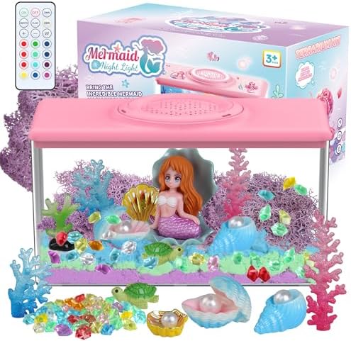 Mermaid Terrarium Craft Kit for Kids, DIY Arts & Crafts Gift for Girls, LED Night Light Up & Remote Mermaid Birthday Gifts Toys for Girls Age 5 6 7 8 9 10 11 12 Year Old