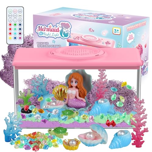 Mermaid Terrarium Craft Kit for Kids, DIY Arts & Crafts Gift for Girls, LED Night Light Up & Remote Mermaid Birthday Gifts Toys for Girls Age 5 6 7 8 9 10 11 12 Year Old