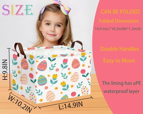 Image of Large Rectangular Easter Baskets Empty Waterproof Boy Toy Box Foldable Kid's Gifts Storage Bin Spring Room Decor(Rose Egg)