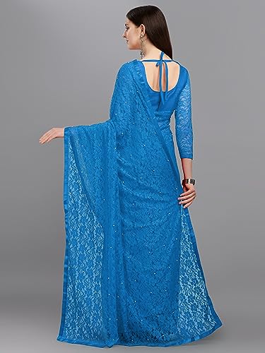 Image of LOROFY Women's Brasso Net Saree With Blouse