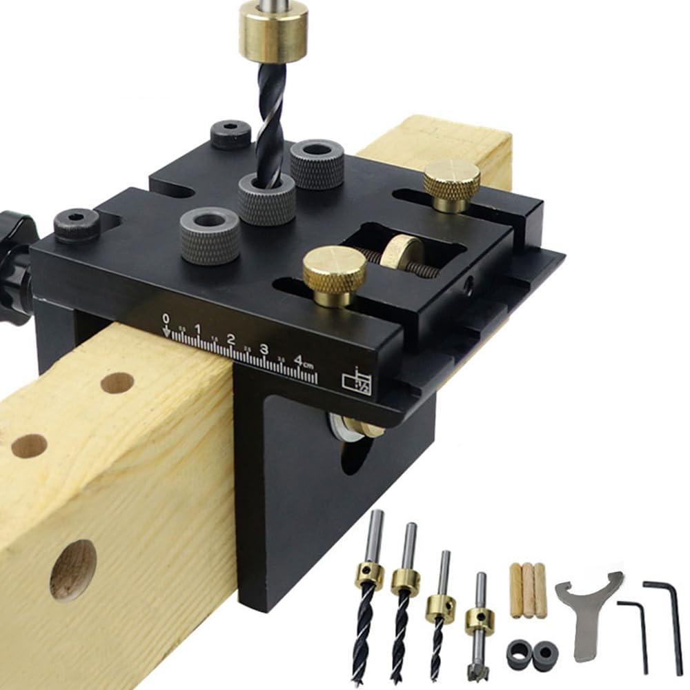 Bohrschablone Möbelbau Satz, 6/8/10/15mm Holzdübel Bohrschablone Einstellbare Bohrführung Stanzer-Locator mit Positionierungsclip, Tischlerwerkzeuge