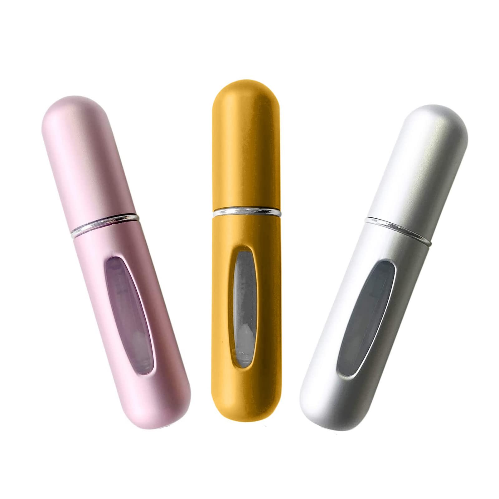 DFsucces 3 PCS Mini Refillable 5 ml Perfume Empty Spray Bottle Portable Travel Atomizer Bottle Set ,Refillable Perfume Bottles for Traveling and Outgoing (Gold, Silver and Pink)