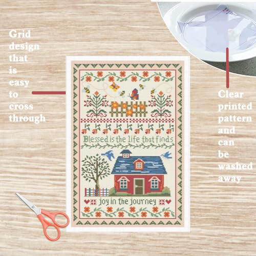 Image of FREEBLOSS Cross Stitch Wall Hanging Kits Joy in The Journey 13.8 * 19.7inch | 11CT Stamped Embroidery Starter Kits Pre Printed Stitches Practice Kit With Instructions For Beginners Cross Stitching Decor